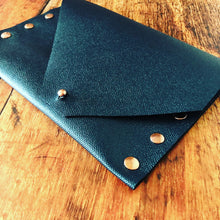 2nd Edition Shimmering Green/Blue Leather Clutch with Rose Gold Rivets - N.Kluger Designs clutch