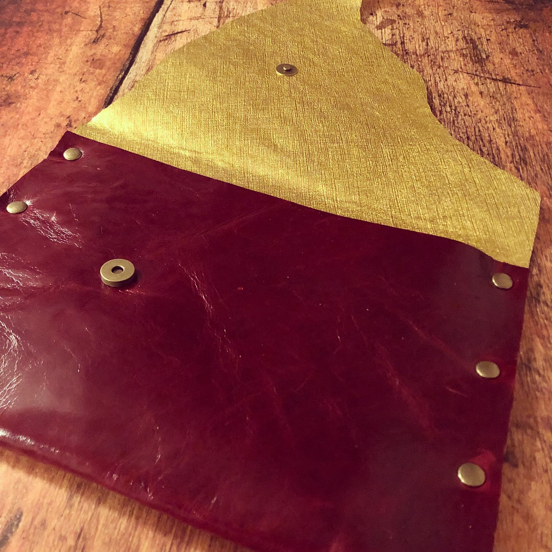 The Ultimate Red & Gold Leather Cocktail Party Clutch - N.Kluger Designs clutch