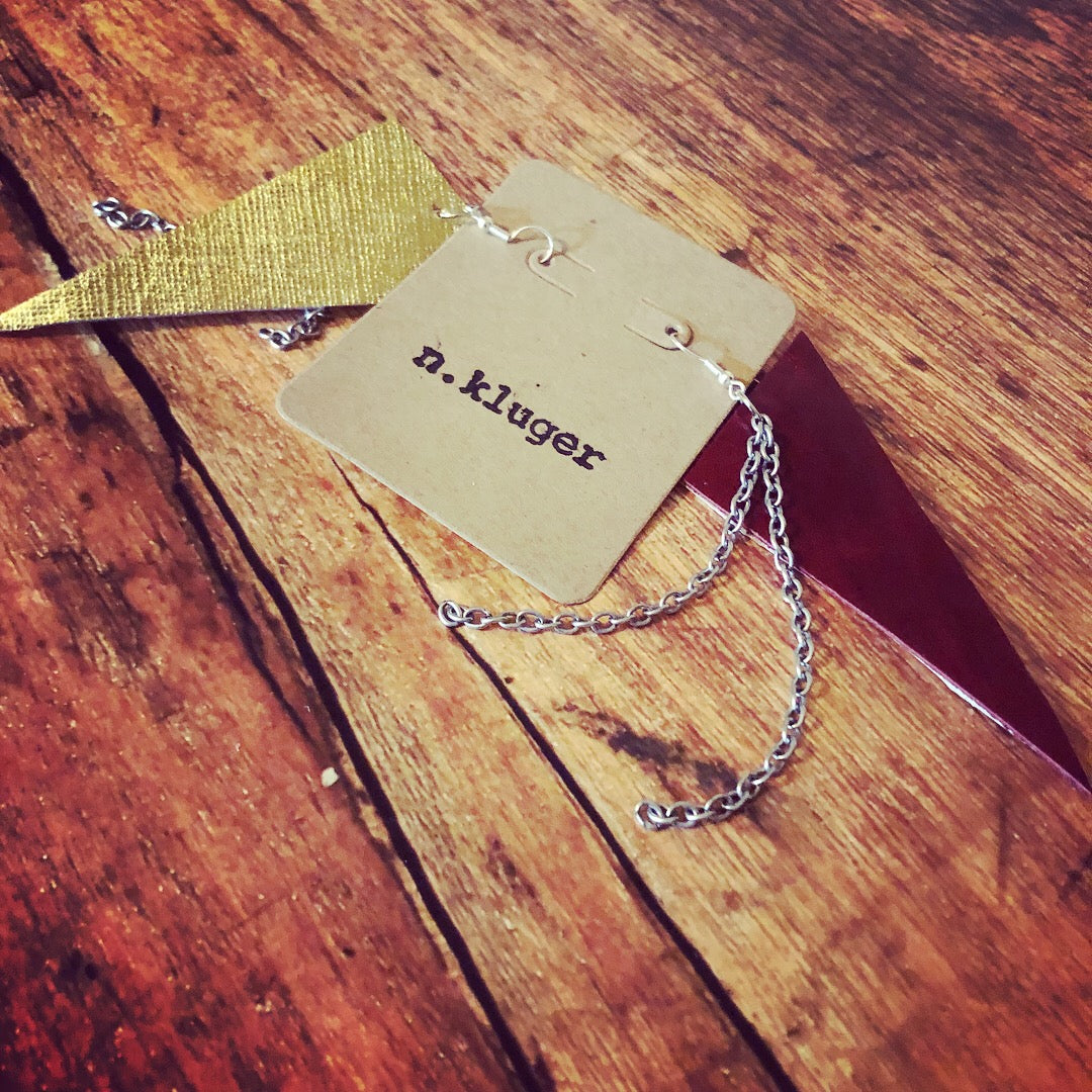 Punk Rock Red & Gold Leather Dangle Earrings - N.Kluger Designs Earrings