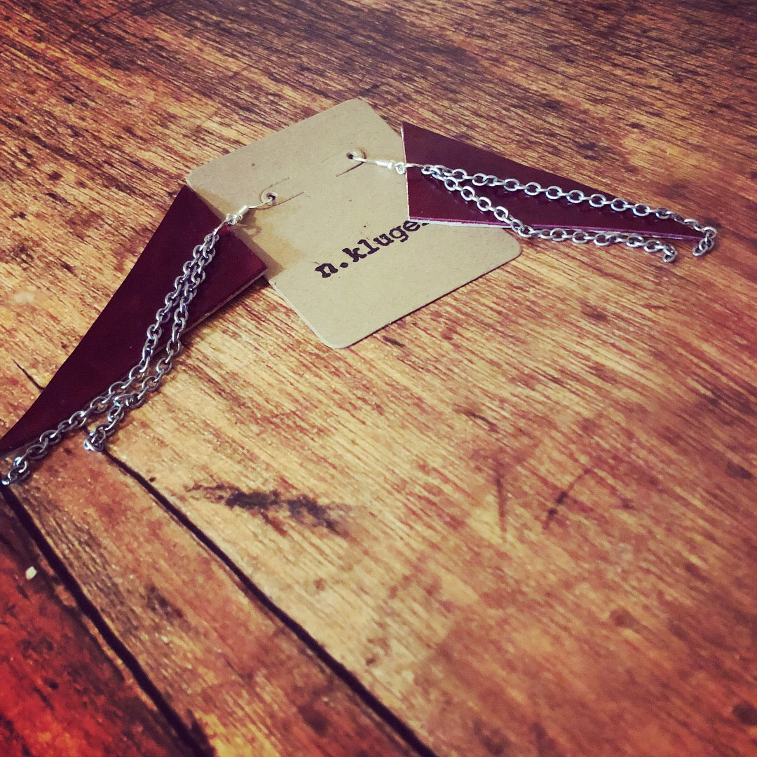 Punk Rock Red & Gold Leather Dangle Earrings - N.Kluger Designs Earrings