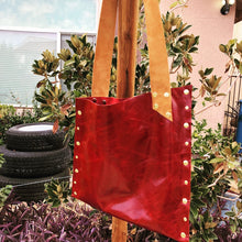 Striking Asymmetrical Red Genuine Leather Totebag/Shoulder Bag - N.Kluger Designs totebag