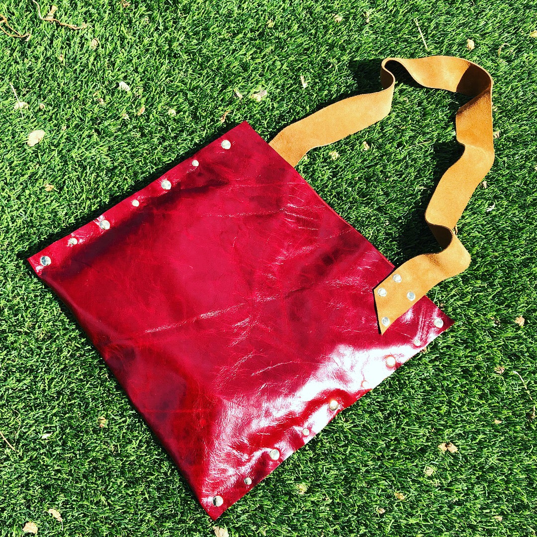 Striking Asymmetrical Red Genuine Leather Totebag/Shoulder Bag - N.Kluger Designs totebag