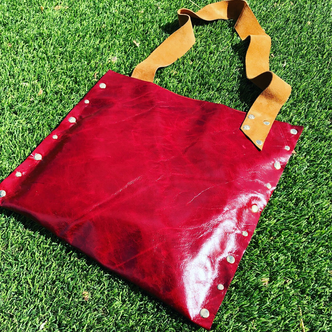 Striking Asymmetrical Red Genuine Leather Totebag/Shoulder Bag - N.Kluger Designs totebag