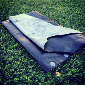 Black Genuine Leather Clutch with B+W Leather Interior - N.Kluger Designs clutch