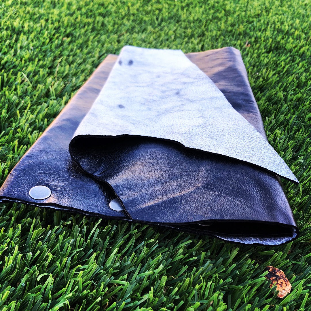 Black Genuine Leather Clutch with B+W Leather Interior - N.Kluger Designs clutch