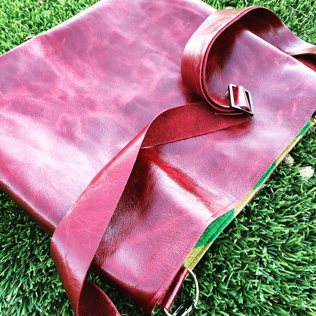 Rainbow-Lined Red Leather Shoulder/Cross-Body Bag - N.Kluger Designs totebag