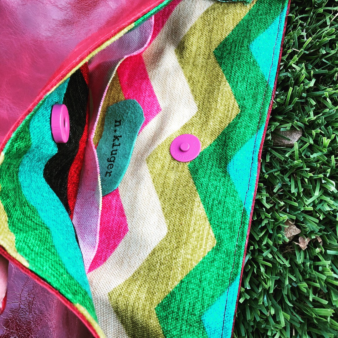 Rainbow-Lined Red Leather Shoulder/Cross-Body Bag - N.Kluger Designs totebag