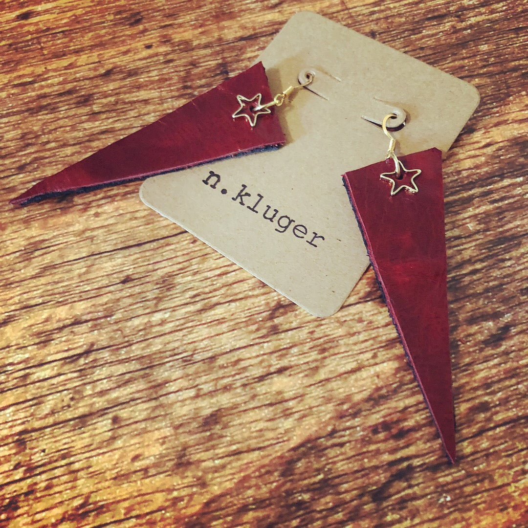 Red & Gold Leather Dangle Superstar Earrings - N.Kluger Designs Earrings