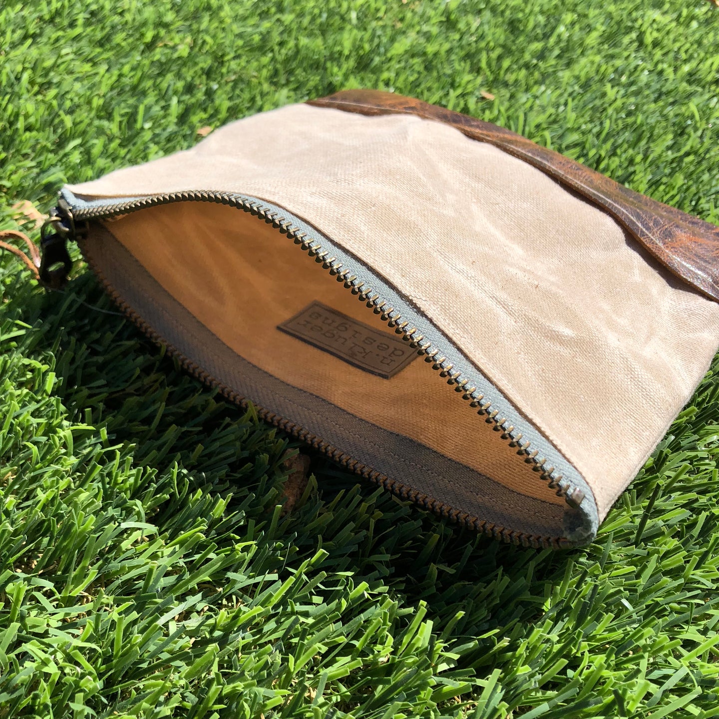 Waxed Canvas and Leather Cosmetic/Toiletry Bag - N.Kluger Designs clutch