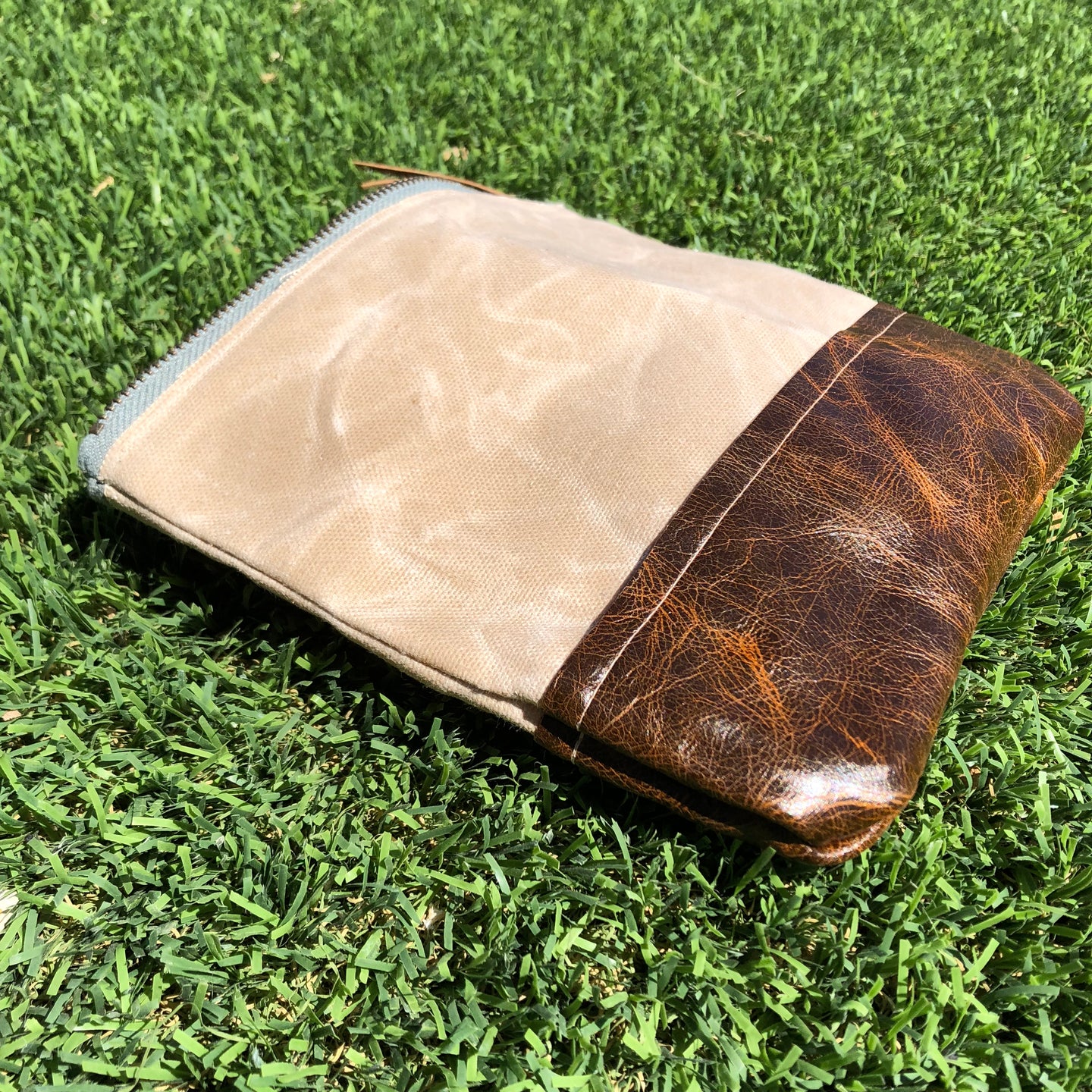 Waxed Canvas and Leather Cosmetic/Toiletry Bag - N.Kluger Designs clutch