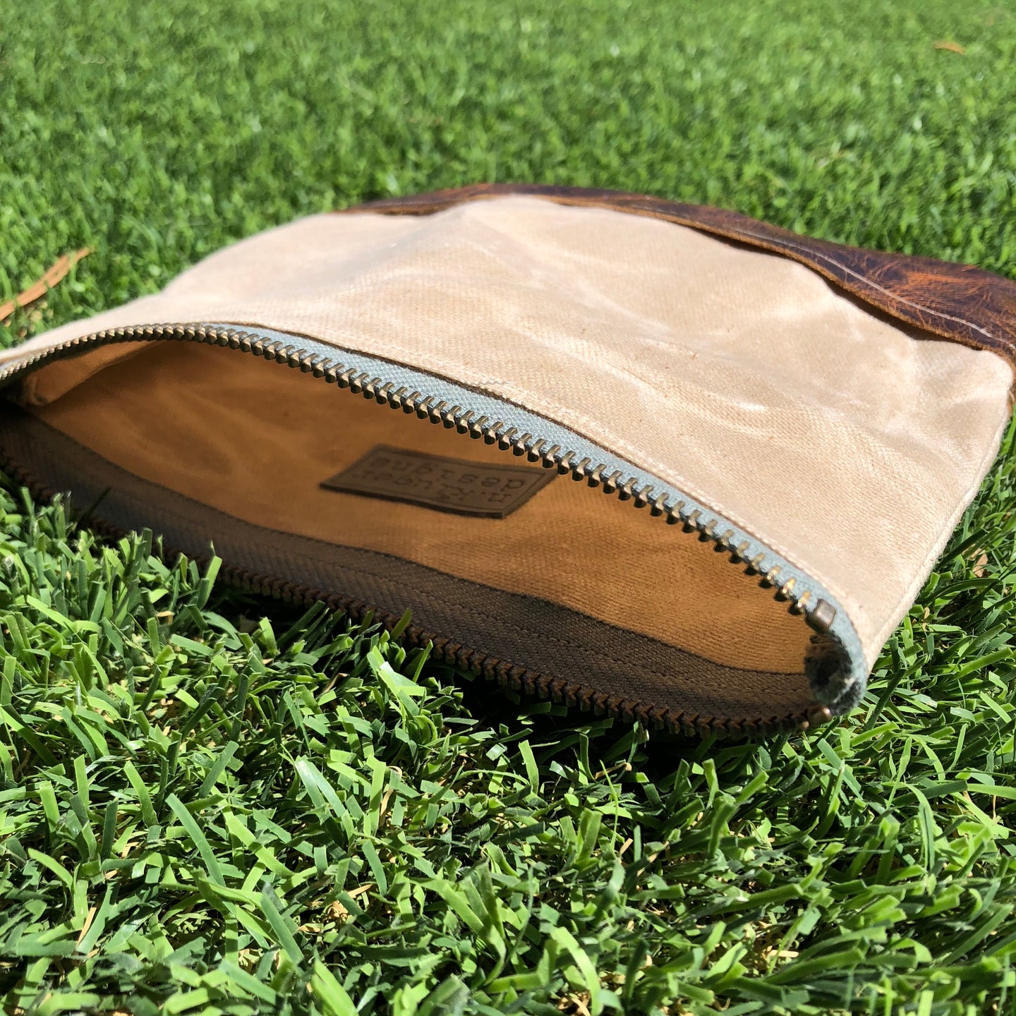 Waxed Canvas and Leather Cosmetic/Toiletry Bag - N.Kluger Designs clutch