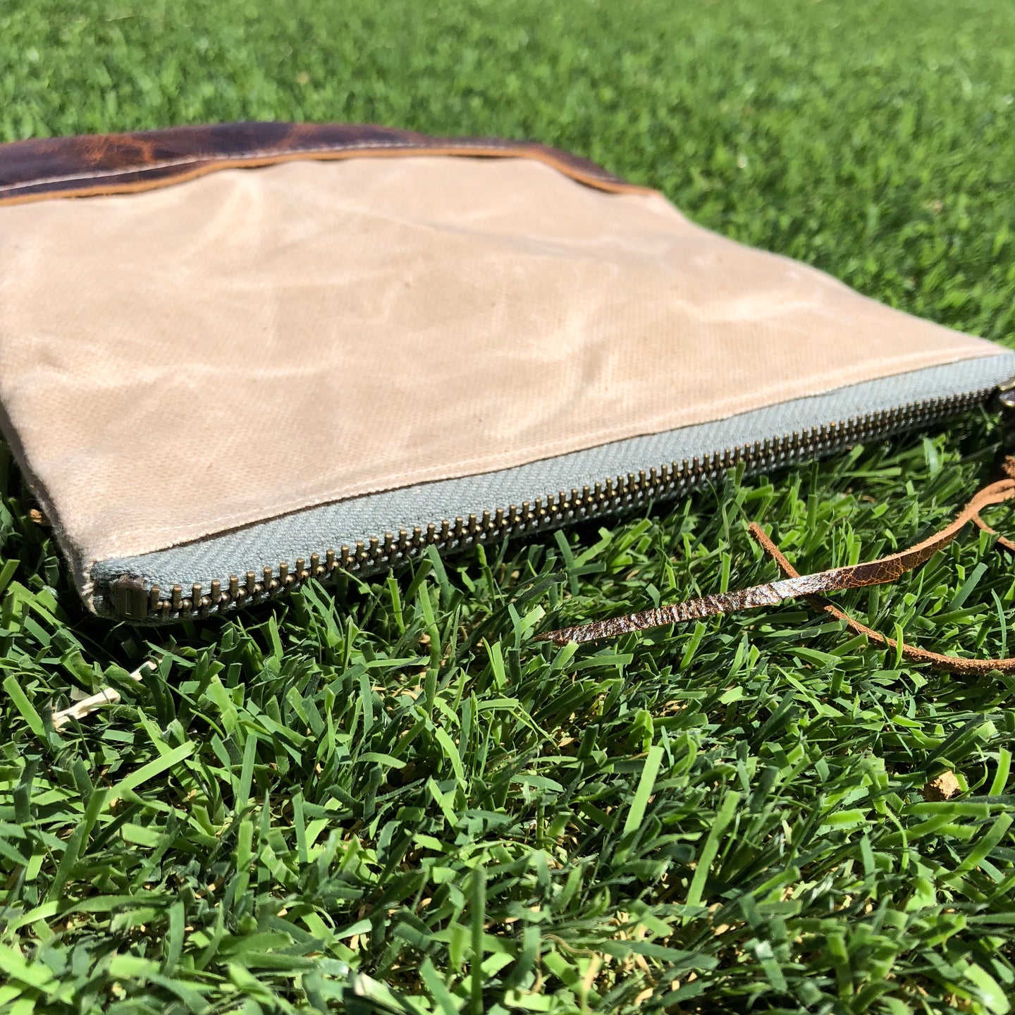 Waxed Canvas and Leather Cosmetic/Toiletry Bag - N.Kluger Designs clutch