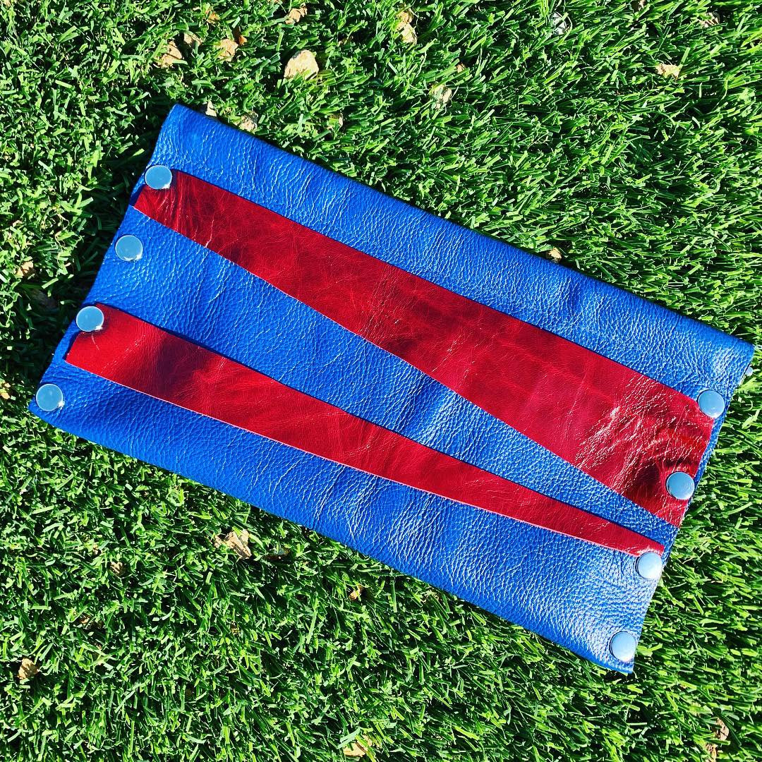 Royal Blue Leather Snap Frame Retro Clutch