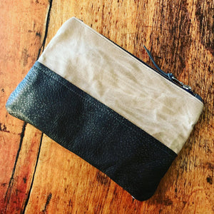 Waxed Canvas and Grey Leather Cosmetic/Toiletry Bag