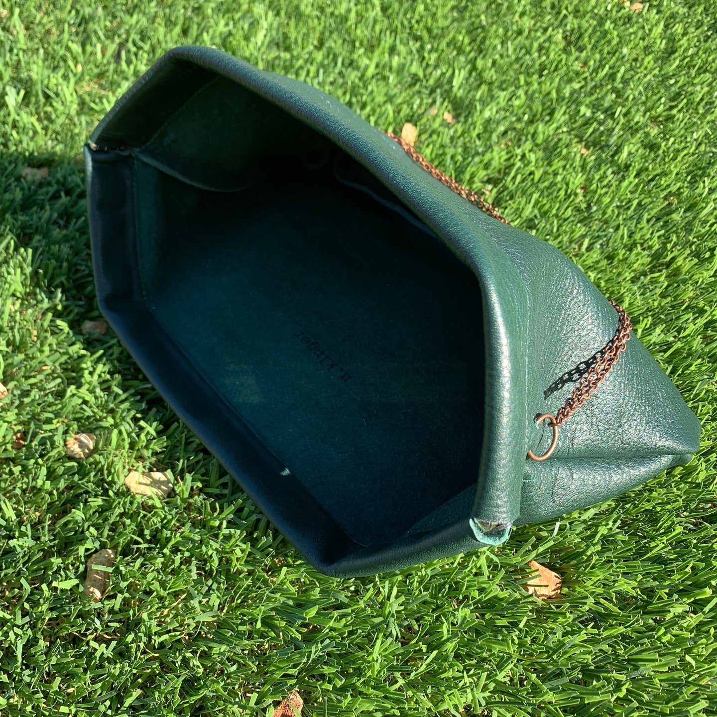 Green Leather Snap Frame Chain Clutch - N.Kluger Designs clutch