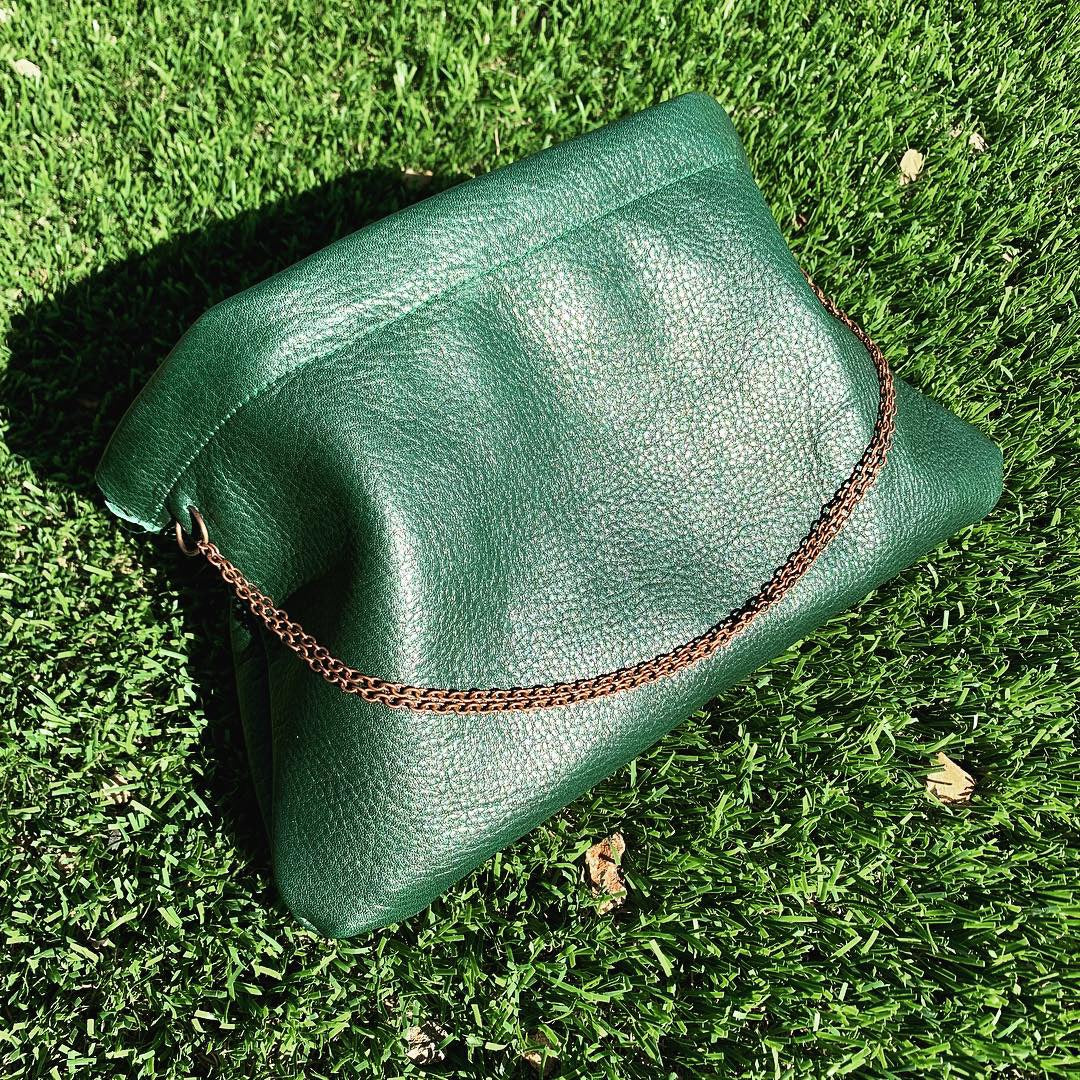 Green Leather Snap Frame Chain Clutch - N.Kluger Designs clutch