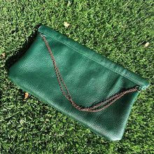 Green Leather Snap Frame Chain Clutch - N.Kluger Designs clutch