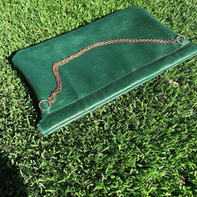 Green Leather Snap Frame Chain Clutch