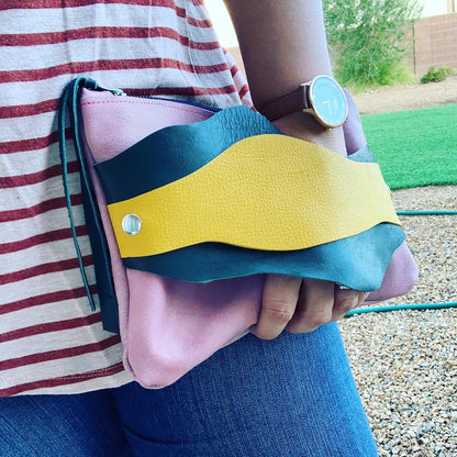 Abstract Leather Zipper Clutch - N.Kluger Designs clutch