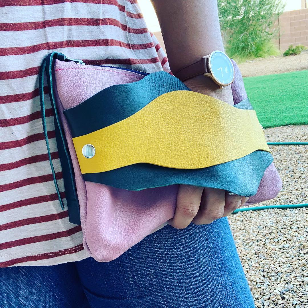 Abstract Leather Zipper Clutch - N.Kluger Designs clutch