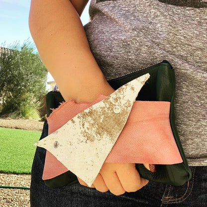 Abstract Mini Green Leather Clutch Wristlet - N.Kluger Designs clutch