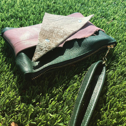 Abstract Mini Green Leather Clutch Wristlet - N.Kluger Designs clutch