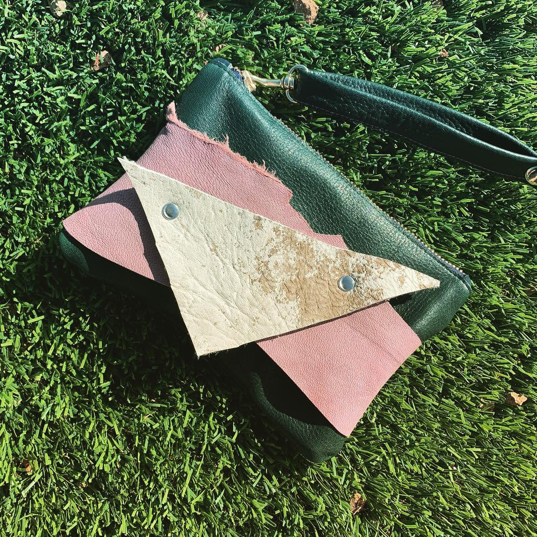 Abstract Mini Green Leather Clutch Wristlet - N.Kluger Designs clutch