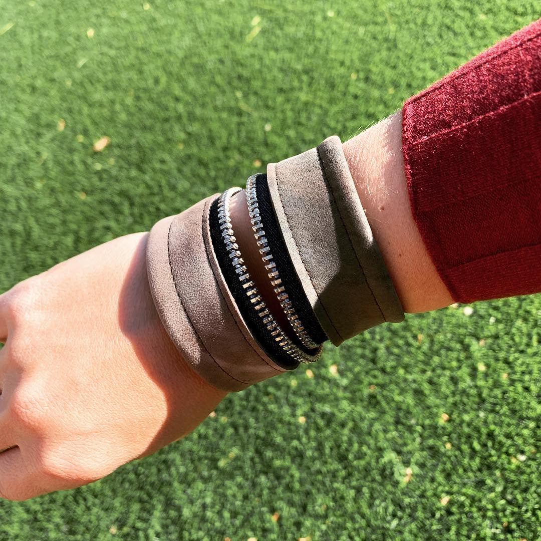 Greyish Pink Leather & Denim Extra Wide 