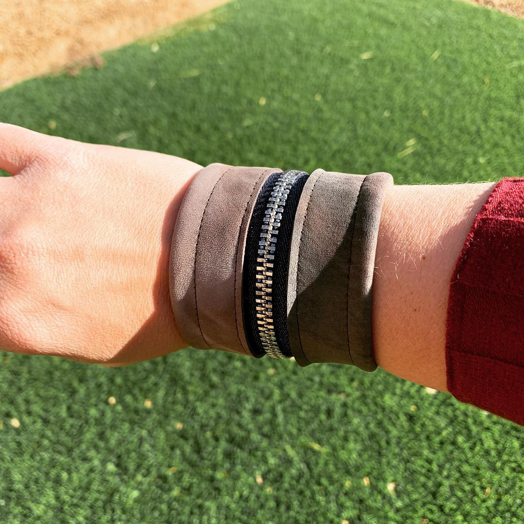 Greyish Pink Leather & Denim Extra Wide 