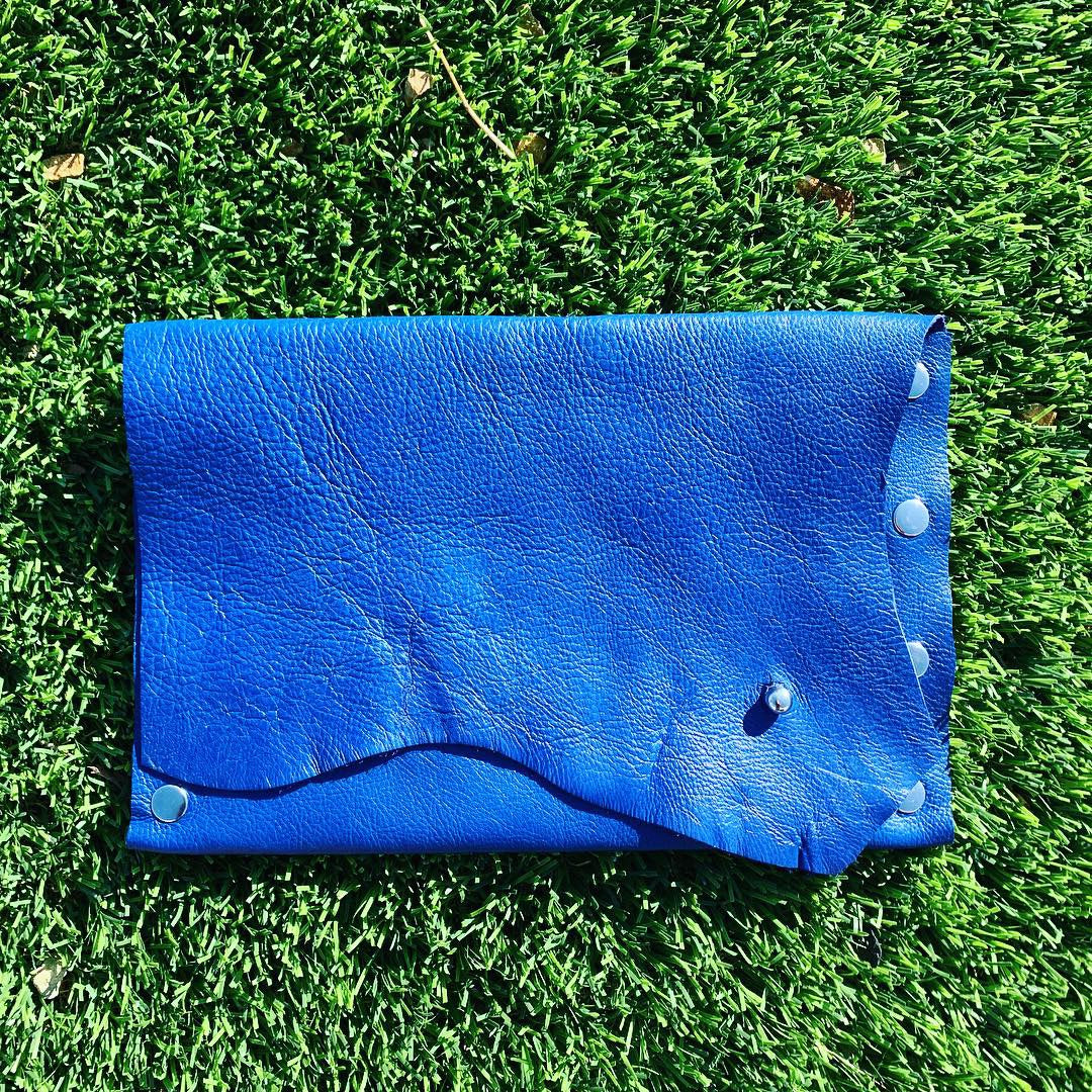 Royal Blue Distressed Pebble Leather Clutch