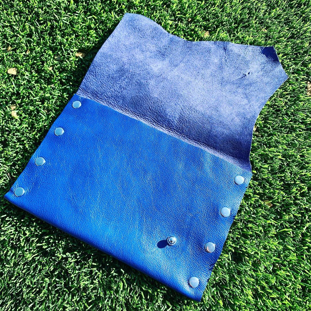 Royal Blue Distressed Pebble Leather Clutch