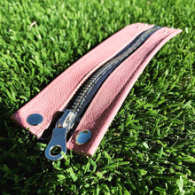 Pink Leather & Denim "Zither" Zip Bracelet