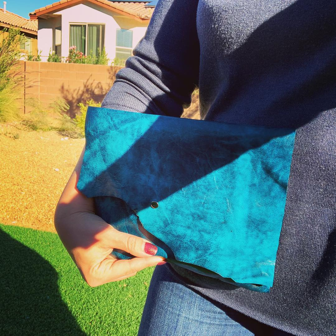 Paper Thin Teal Glam Leather Clutch