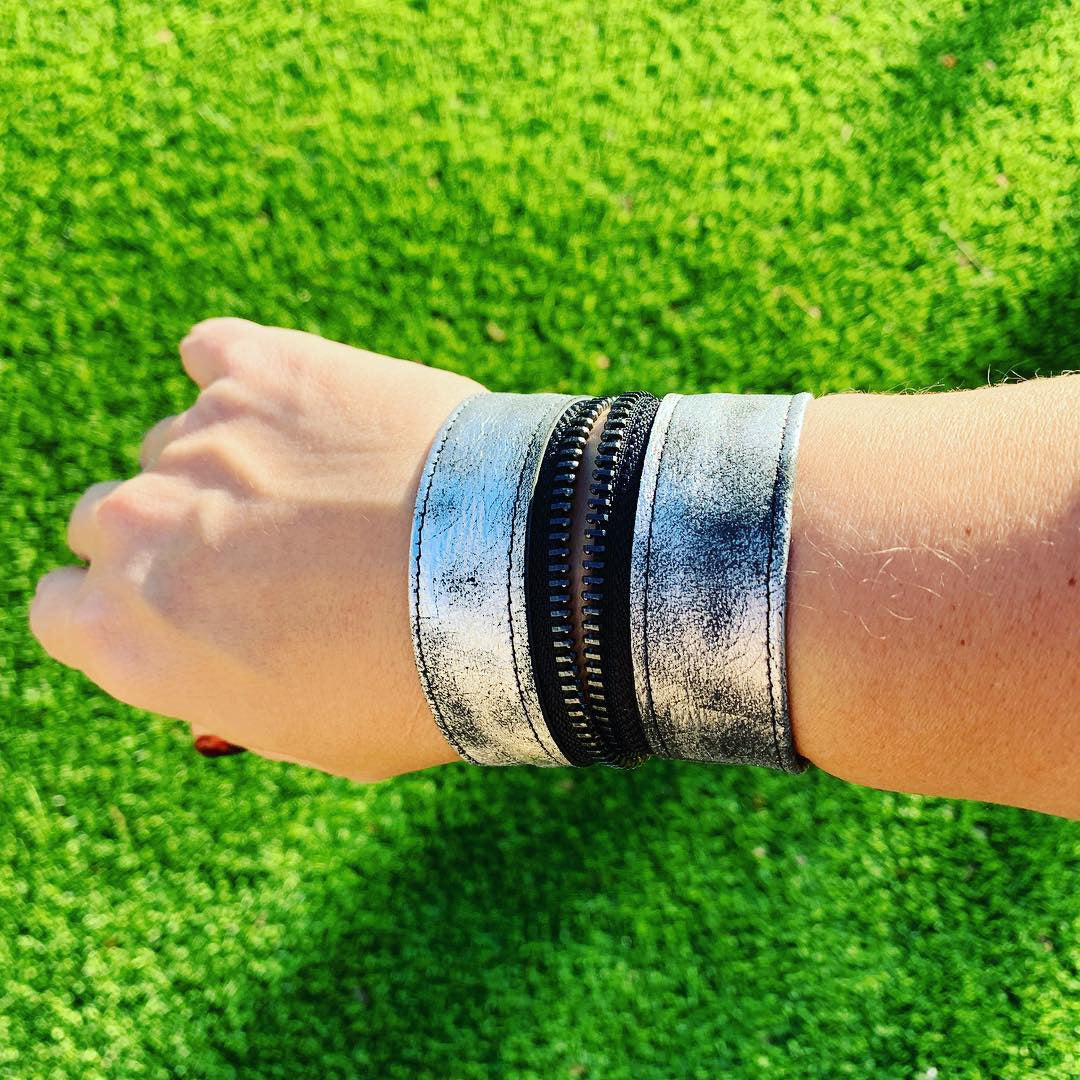 Metallic Silver Gunmetal Leather 