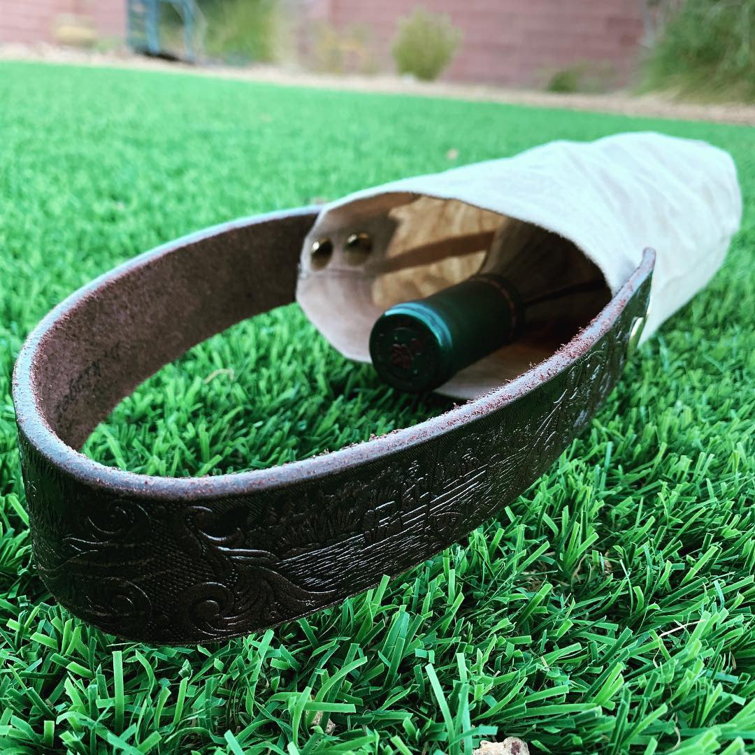 Waxed Canvas Khaki Wine Tote with Leather Strap