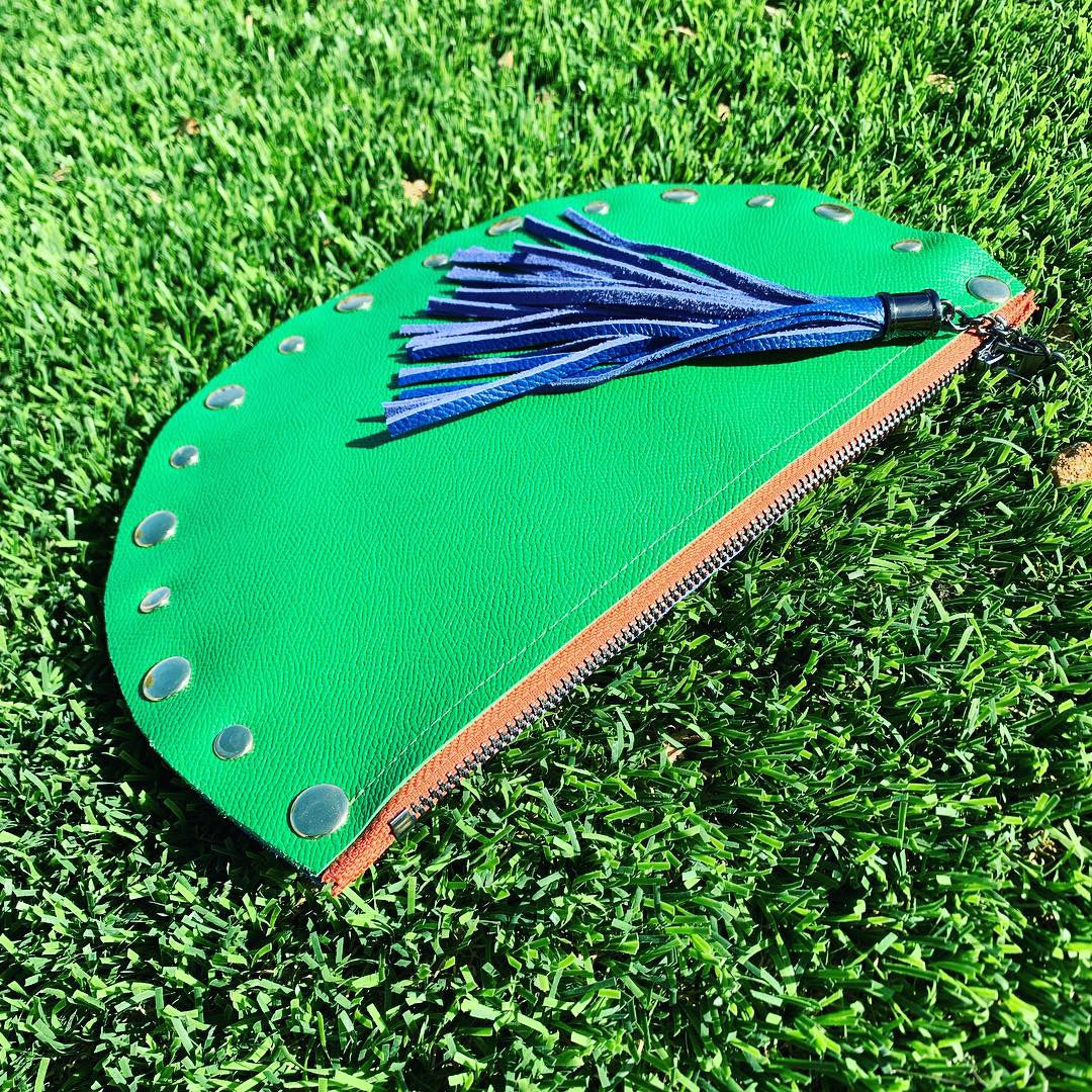 Green & Blue Half Moon Genuine Leather Clutch - N.Kluger Designs clutch