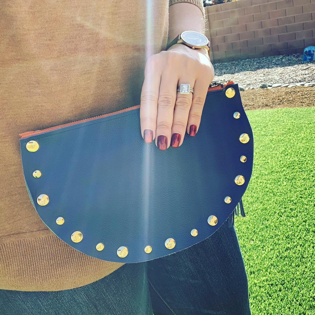 Green & Blue Half Moon Genuine Leather Clutch - N.Kluger Designs clutch