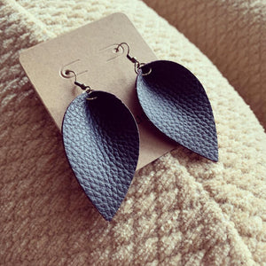 Inspired Black Pebbled Leather Drop Earrings with Mauve Backside - N.Kluger Designs Earrings