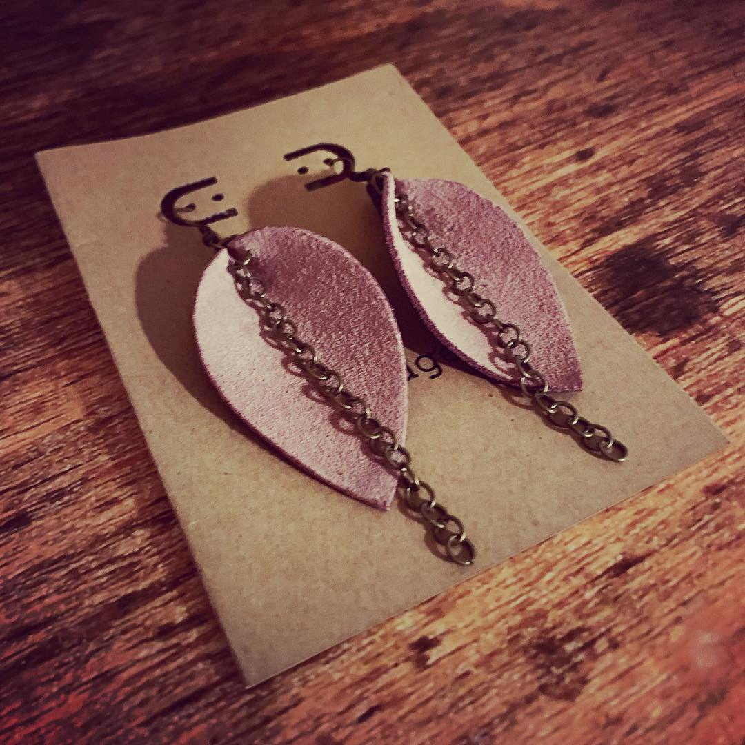Inspired Pink Suede Drop Earrings with Brown Pebbled Backside - N.Kluger Designs Earrings