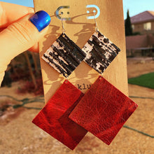 Red & Zebra Double Square Dangling Drop Leather Earrings