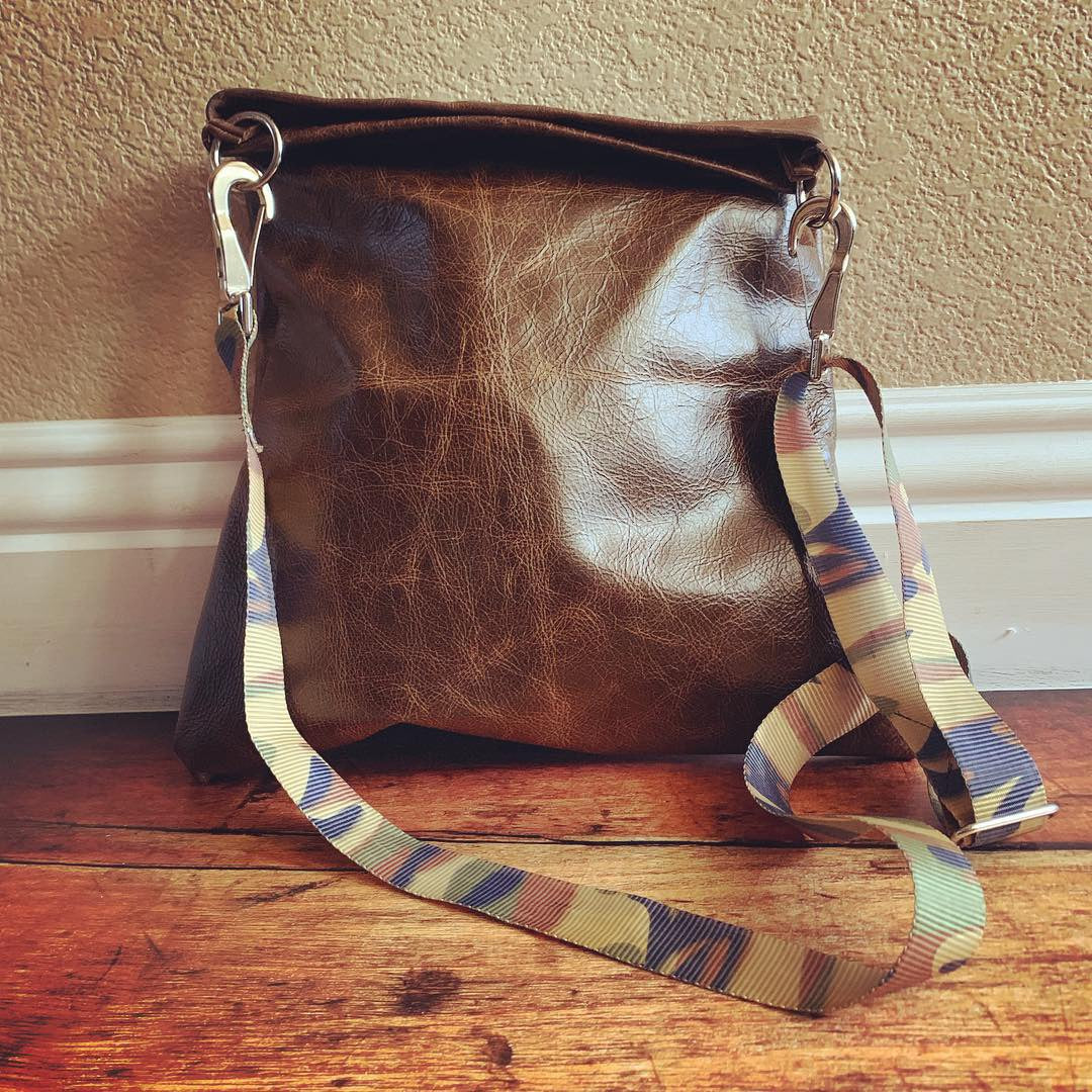 Brown Leather & Camo Shoulder/Cross-Body Bag