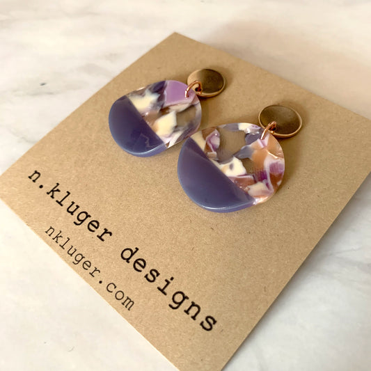 Purple Acrylic Wavy Circles Drop Earrings