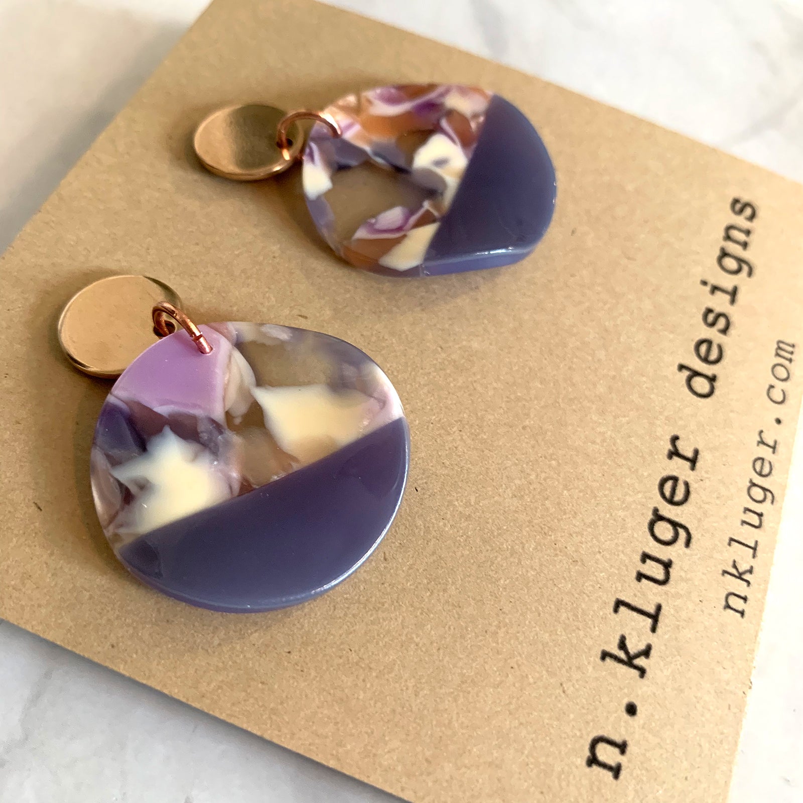 Purple Acrylic Wavy Circles Drop Earrings