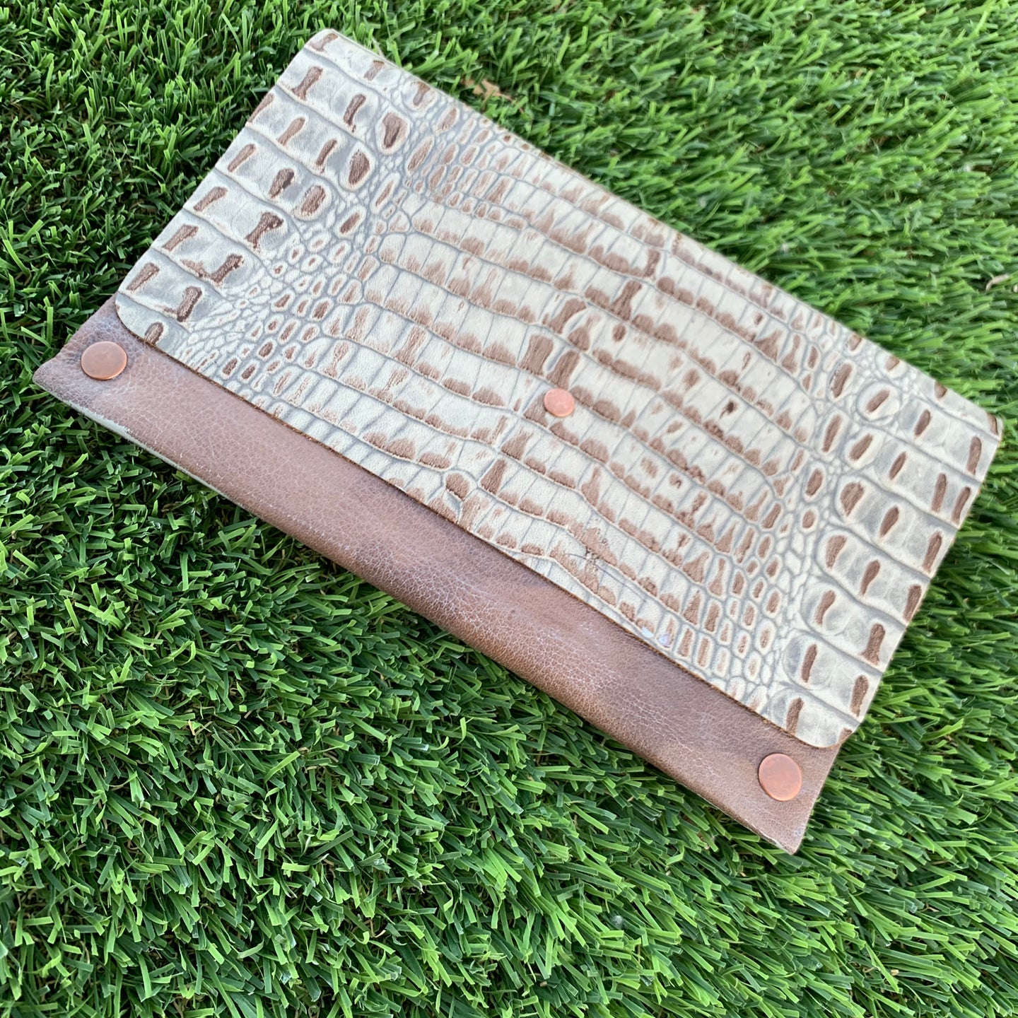 Antiqued Handmade Textured Two-Tone Leather Clutch