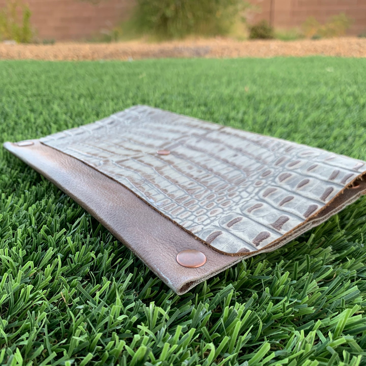 Antiqued Handmade Textured Two-Tone Leather Clutch