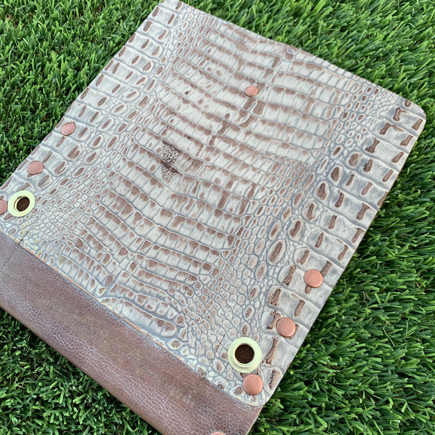 Antiqued Handmade Textured Two-Tone Leather Clutch