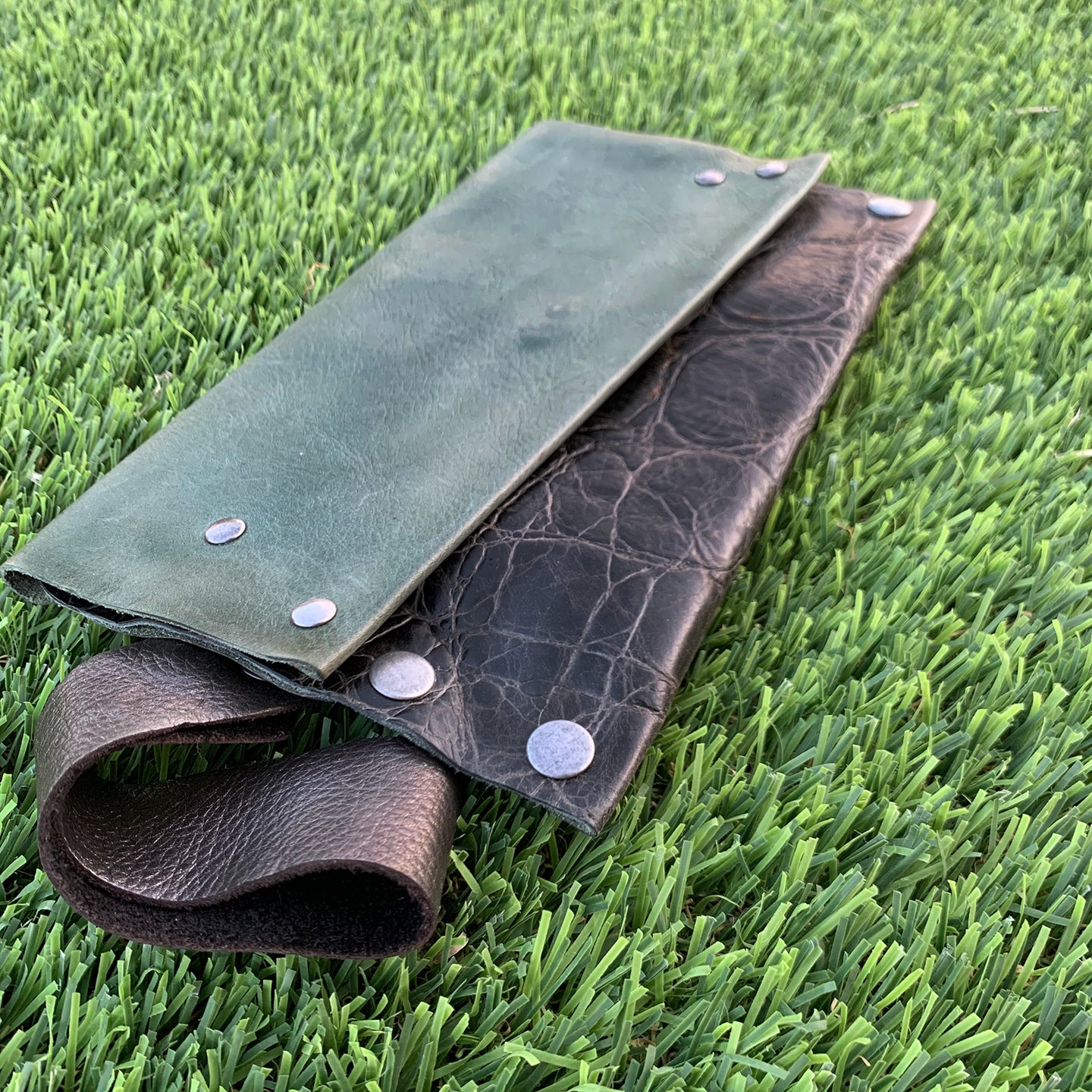 Handmade Textured Two-Tone Leather Clutch/Wristlet