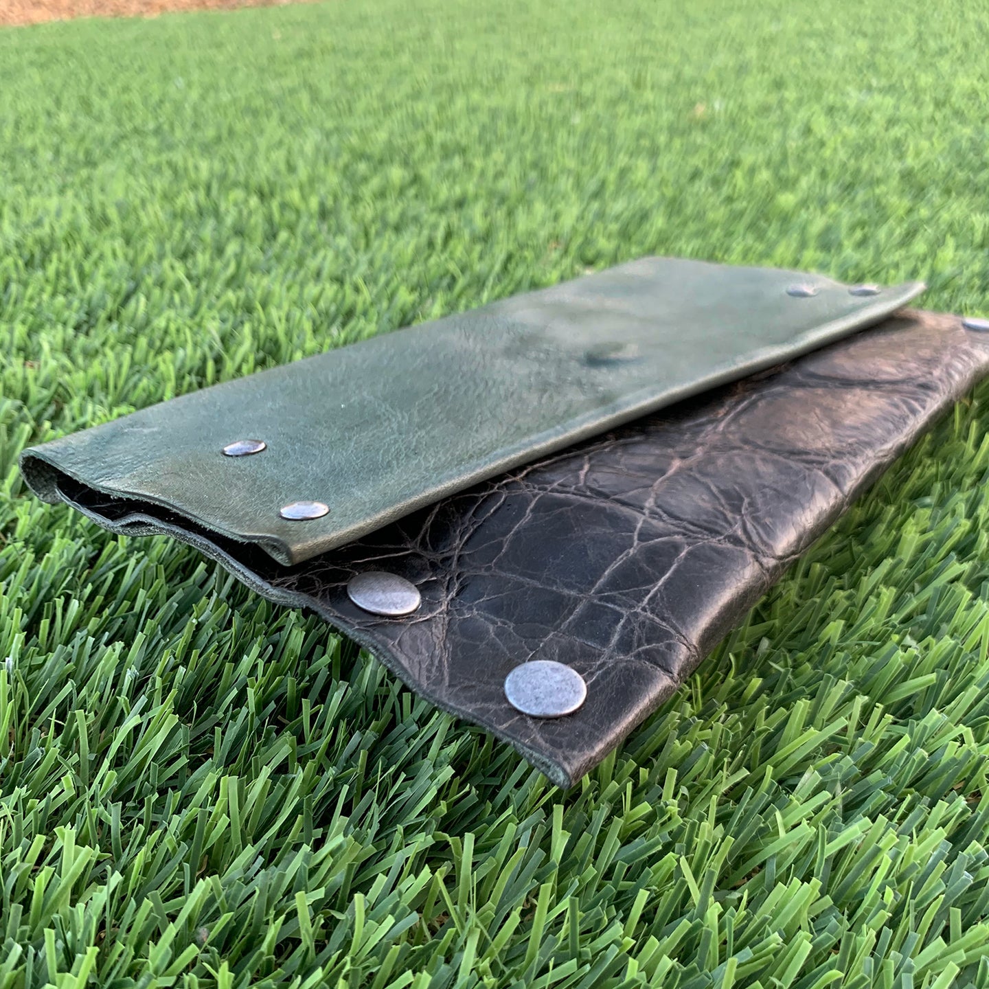 Handmade Textured Two-Tone Leather Clutch/Wristlet