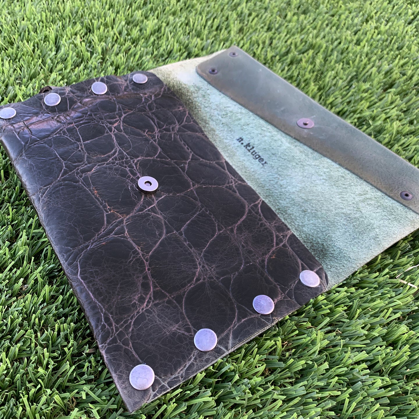 Handmade Textured Two-Tone Leather Clutch/Wristlet