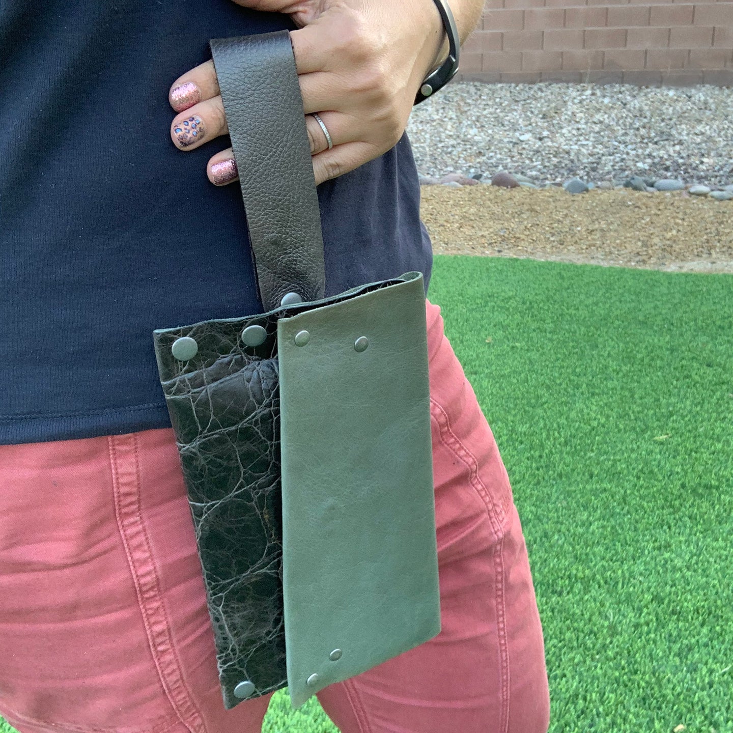 Handmade Textured Two-Tone Leather Clutch/Wristlet